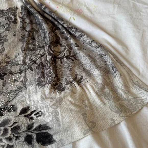 S-Twelve Vintage Cream Black Lace Embellished Babydoll Top S Made in USA - Picture 7 of 9